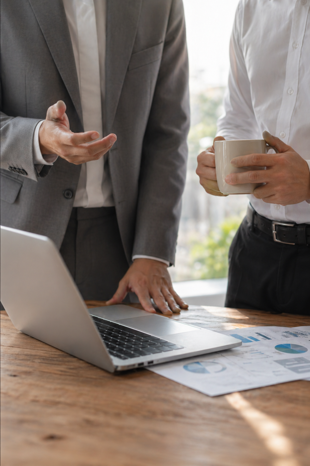 Financial documents, reports and charts on a desk