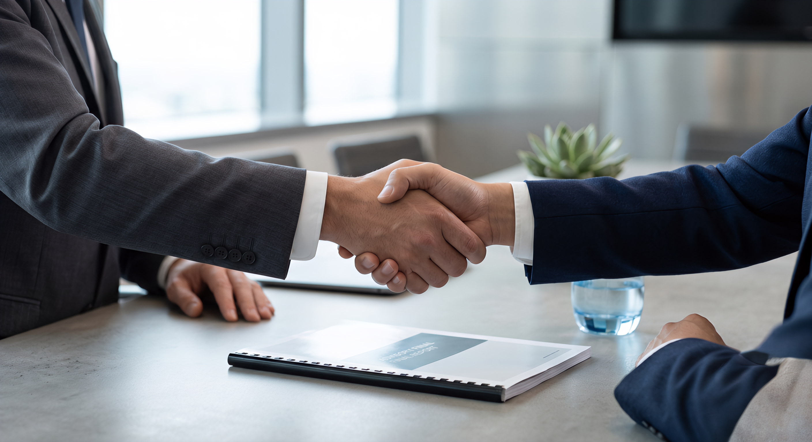 Business professionals shaking hands after a deal